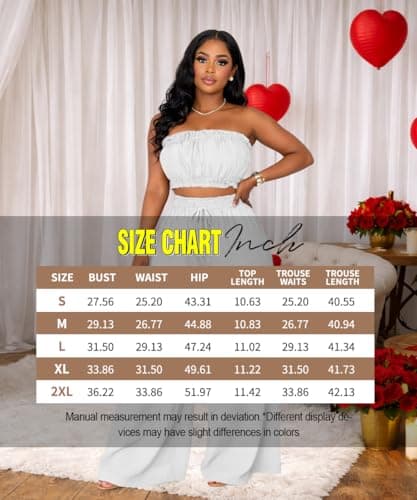 ABKY Two Piece Sets for Women Going Out Summer Off Shoulder Tube Top Palazzo Pants Set Vacation Birthday Party Date Night Outfits White XL - Thumbnail 6