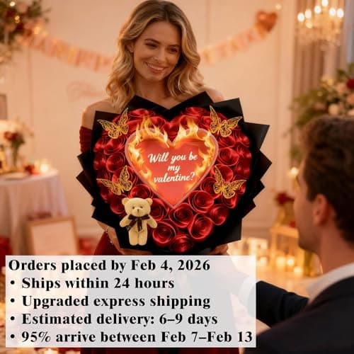 ROSLILY (Self-Assembly) Red Burn Away Flower Bouquet, Eternal Fake Glitter Rose Bouquet, Personalized Burning Flower Bouquet for Proposal, Valentine’s Day & Couples Gifts - Thumbnail 2