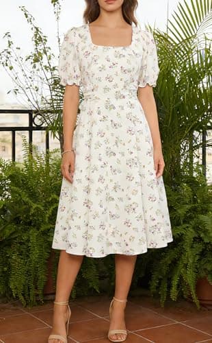 Belle Poque Apricot Orange Vintage Milkmaid Wedding Guest Dress 2026 Summer Square Neck Puff Sleeve Sun Dress XXL - Thumbnail 5