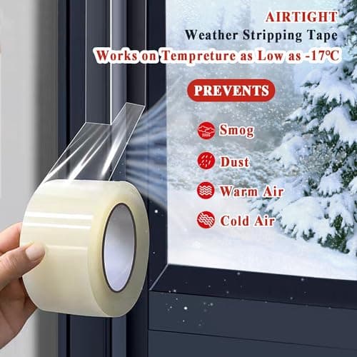 Dstorelhp 2Inch x 131FT Weather Stripping Tape, Transparent Window AC Insulation Tape, Window Air Conditioner Insulation - Thumbnail 6