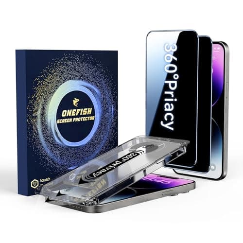 OneFish Screen Protector for iPhone 13 Pro Max / 14 Plus Privacy, 4-Way 360° Anti-Spy Tempered Glass, 9H Hardness, HD Clear Anti-Fingerprint 3D Curved Edges, Case-Friendly & Easy Installation - Image 1