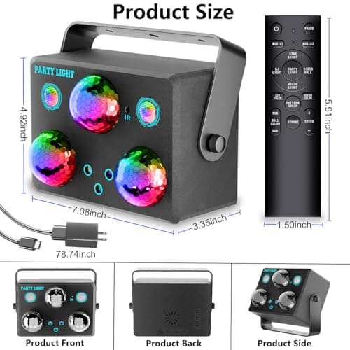 Disco Ball Party Lights,Pro 6 in 1 Disco Lights Sound Activated Dj Strobe with RGB&OGB Disco Balls,Laser Light Show,Ocean Lamp,Star Projector,2 RGB LEDs-Perfect for Disco Glow Party Rave Dance - Thumbnail 5