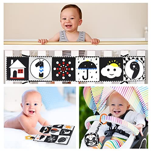 KUANGO 3 PCS Black and White High Contrast Baby Toys Newborn Toys 0-6 Months, Visual Stimulation Sensory Soft Book, Infant Tummy Time Toys 0-3-6 Months Baby Gifts - Thumbnail 6