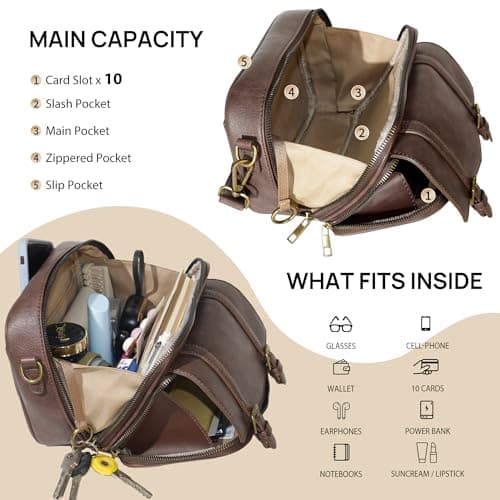 buyborgood Women‘s Anti Theft RFID Blocking Small Vegan Leather Crossbody Bag Travel Purse With Built In Wallet Messenger Bag, Vintage Dark Brown - Thumbnail 4