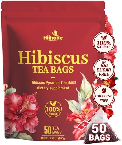 Hibiscus Tea Bags, Hibiscus Flower Herbal Tea - Caffeine & Sugar Free, 50 Teabags - Image 1