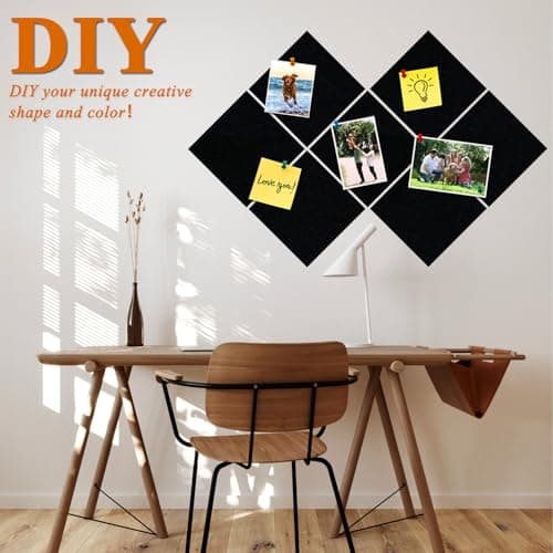 HULAVO Square Felt Cork Bulletin Board Tiles, Self Adhesive DIY Felt Pin Board for Wall 30" x 20" with 35 Pushpins for Office School Home Wall Decor Stickers Memos Photos Display (Black) - Thumbnail 3