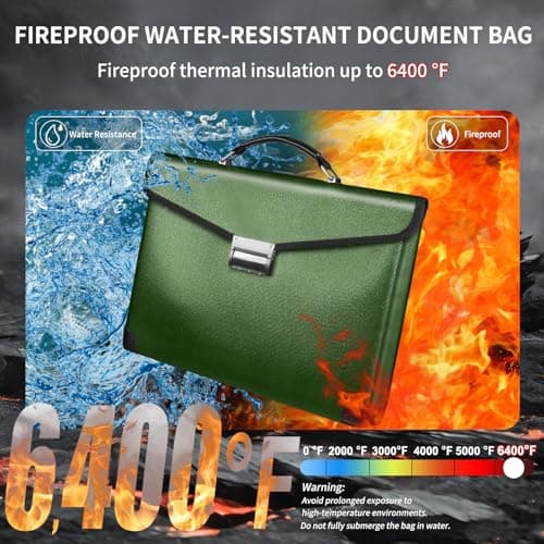 RERAMDO Fireproof Document Bag 14.5"X11"X2.5" Fireproof Money Bag for Cash With Lock and Zipper,Fire&Waterproof Storage Organizer Pouch for Valuables,Legal Document,Laptop,Passport,(Green) - Thumbnail 2