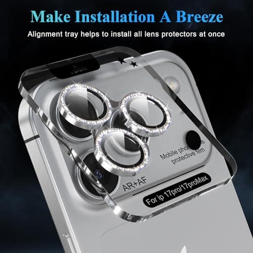 YWXTW Camera Lens Protector for iPhone 17 Pro/iPhone 17 Pro Max, [1 Step Installation Tray] Tempered Glass Screen Protector Metal Individual Camera Cover Accessories Case Friendly (Glitter Silver) - Thumbnail 5