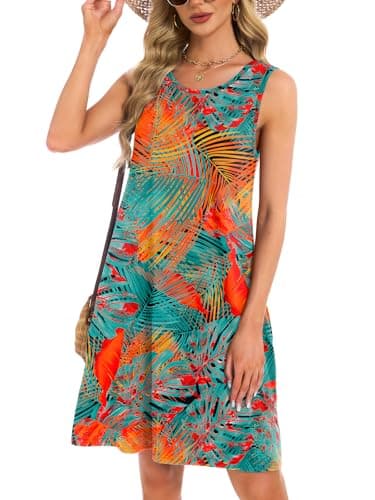 YOKGO Womens Summer Dresses Casual Loose Sleeveless Dress Beach Vacation Floral Tank Sundresses with Pockets - Thumbnail 3