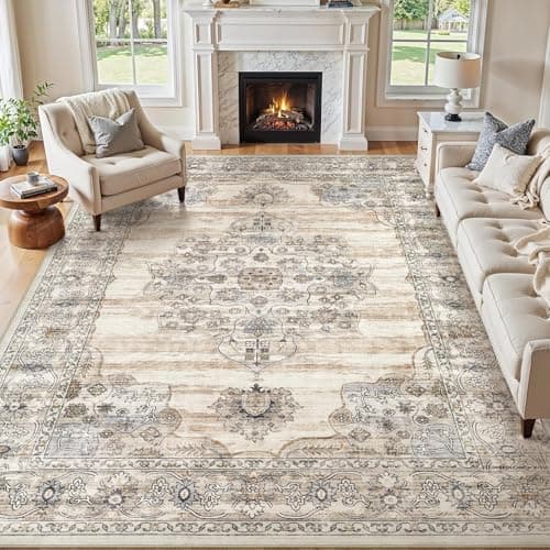 Jessibou Washable 8x10 Area Rugs - Rugs for Living Room Stain Resistant Soft Carpet Vintage Large Rugs for Bedroom Non Slip Backing Office Nursery Kid & Pet Friendly - Beige - Image 1