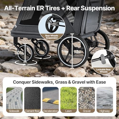 Beberoad Dog Stroller for Large Dogs, Pet Stroller Dog Bike Trailer 2-in-1, R7 All-Terrain ER Tires with Shock Absorption, One-Second Fold, 360° Mesh Windows, Detachable & Washable Waterproof Fiber - Thumbnail 5
