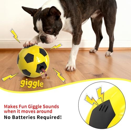 JoyBruko Interactive Dog Toys Treat Dispensers - Giggle Squeaky Dog Soccer Ball Rewards Puzzle to Keep Them Busy, Mental Stimulation Enrichment Food Dispensing for Small Medium Large Breeds, Yellow - Thumbnail 3