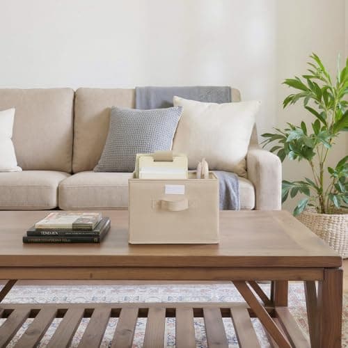 GRANNY SAYS Small Storage Bins with Lids, Small Storage Boxes, Shelf Baskets for Shelf, Collapsible Storage Bins for Living Room, Bedroom, 10x8x7 Inch, Khaki, 2-Pack - Thumbnail 2