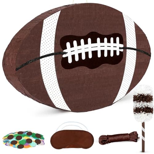 25" Football Pinata for Boy Bithday Party - Includes 24" Bat Stick, Eye Mask, Rope | Large Sports Ball piñatas Decorations Game Day Tailgate Party Supplies Kids - Image 1