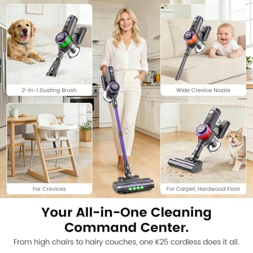 Cordless Vacuum Cleaner,600W 65KPA Dual Motor Vacuum for Home with AI Auto Suction,70Min Runtime,Stick Vacuums with Self-Standing Design,LED Headlights for Carpet,Hardwood Floors,Pet Hair,Tile - Thumbnail 5