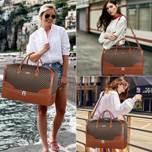 Weekender Bag for Women Travel Duffel Bag - Carry On Overnight Bag with Shoe Compartment Large Nylon Duffle Tote Bag 21.5" for Traveling Business Weekend Trip - Thumbnail 5