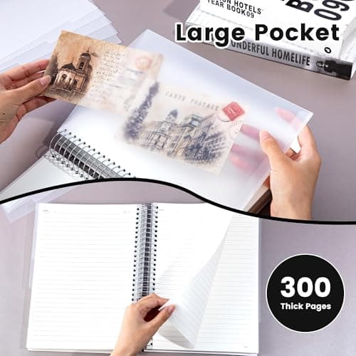 Yoment 5 Subject Notebook College Ruled with 5 Removable Tabs Dividers & Pockets, 8 X 10 Large 300 Pages/150 Sheets Hardcover Spiral Notebook for Work Office Home School, Black - Thumbnail 4