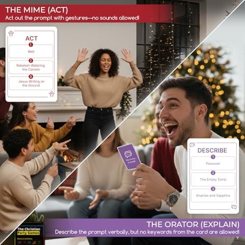Christian Party Game for Family & Youth Groups - 5-in-1 Bible Card Game: Charades, Draw, Sing, Guess & Trivia - Hilarious Ice Breaker for Christmas & Church Events - Thumbnail 3