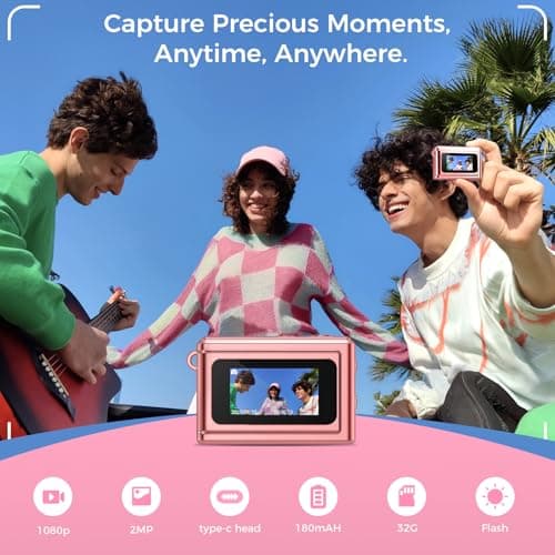 HOTU Mini Keychain Digital Camera, Y2K Pocket-Size Mini Camera, 2MP 1080P Small Camera with 32GB Card, Video Recorder with Long Battery Life for Travel, Party and Vlog (Rose Gold) - Thumbnail 2