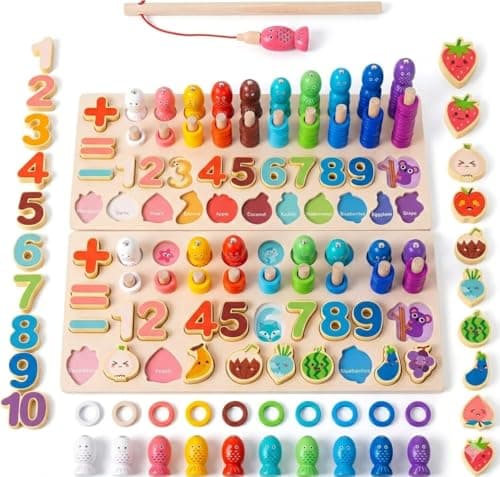Miosea Montessori Magnetic Fishing Game for Toddlers 3 4 5 Year Old - 3-in-1 Wooden Number & Color Sorting Toy, Fine Motor Skills Preschool Educational Learning Toys, Birthday Gifts for Boys Girls - Image 1