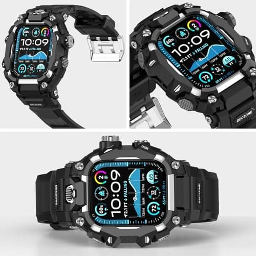 Deczone Band with Rugged Case Compatible with Apple Watch Bands 46mm (Series 11 10), Sport iwatch Bands Protective Bumper Cover for Men (46mm Silver) - Thumbnail 4