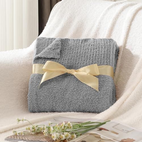 JOOJA Knit Throw Blanket Super Soft Warm Blanket for Couch Lightweight Fluffy Blanket for Bed Sofa 60x80 Inches Grey - Thumbnail 4