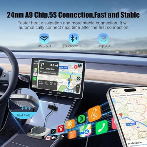 KEROLFFU 2in1 Wireless Carplay Adapter for iPhone Android,Plug n Play Automatic Reconnect,Convert Wired to Wireless Bluetooth Carplay Adapter Dongle (USB A/C) 03bb - Thumbnail 5
