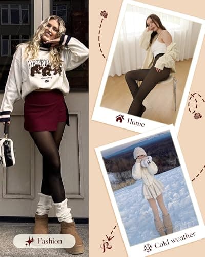 iceROSE 2 Pairs Fleece Lined Thermal Tights for Women – Sheer Black Pantyhose Warm Winter Thick Fake Translucent Leggings - Thumbnail 5