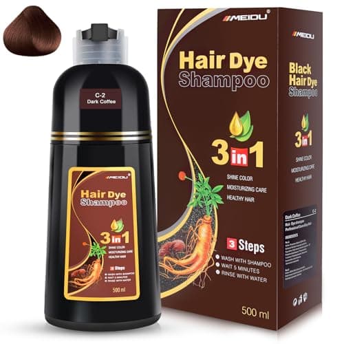 IIIMEIDU Dark Coffee Hair Dye Shampoo 3 in 1 for Gray Hair, Semi Permanent Hair Color Shampoo Hair Dye for Women Men, Grey Coverage 500ml