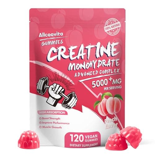 Allcoovita Creatine Monohydrate Gummies 5g for Men & Women. Boost Focus,Strength, and Endurance, Anti-Melting Formula, Vegan, Gluten-Free, Non-GMO,(Peach 120 ct) - Image 1