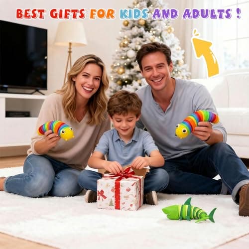 TIANTAIYUE Fidget Slug Toys, Sensory Slug Fidget Toy for Kids and Adults, 2Pcs Rainbow Worm Stress Relief Toy, Child-Friendly, Anti-Anxiety Autism Sensory Toy, Essential Travel Toys for Toddlers - Thumbnail 2