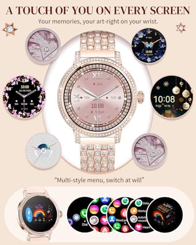 Valentines Day Gifts for Women Smart Watches with Diamonds，Bluetooth Calls(Answer&Make)，1.27" HD Screen Smart Watch，Sleep/Heart Rate，Smartwatch Compatible with Android & iOS , Multiple Sports Modes - Thumbnail 3