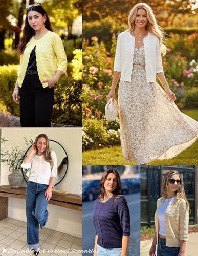 GRACE KARIN Womens Short Sleeve Cardigan Sweater, Lightweight Cropped Cardigan, Dressy Casual Crochet Bolero Shrugs Light Blue - Thumbnail 6