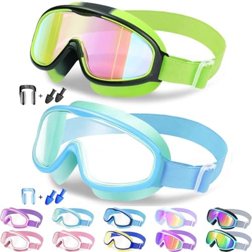 Vvinca Kids Swim Goggles 2 Pack, No Hair Pulling Comfort Fabric Strap Swimming Goggles for Kids Age 3-14, Anti-Fog/UV No Leaking Wide View Swim Mask for Toddler Boys Girls, Summer Pool Essentials - Image 1