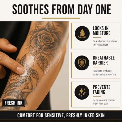 GOERTI Tattoo Aftercare Balm 5oz – Tattoo Butter for Hydrates New Tattoos & Brightening Old Ink | Vegan, Non-Greasy Moisturizer Cream for Tattooed Skin | Tattoo Cream for Dry & Sensitive Skin - Thumbnail 3