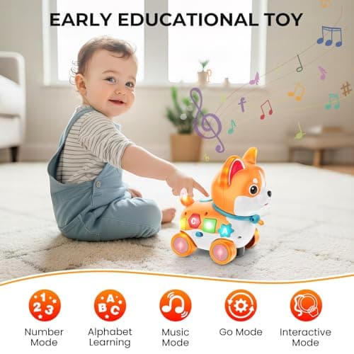 YUANNA Musical Toys for 6 Month - 3 Year Old Boy Girl, Baby Toys Bilingual Educational with Music Light, Crawling & Walking Puppy for Birthday (Orange) - Thumbnail 5