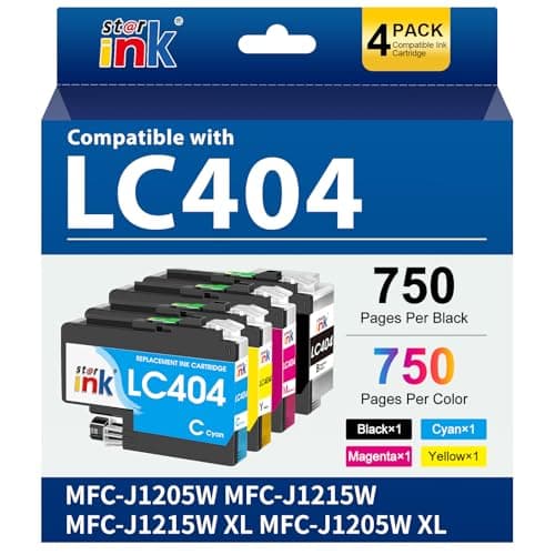 Starink LC404 MFC-J1205W LC404XL Ink Cartridges for Brother Printer 404XL LC 404 XL for MFC-J1205W MFC-J1215W MFC J1205W J1215W XL, LC404 4 Pack Black Cyan Magenta Yellow