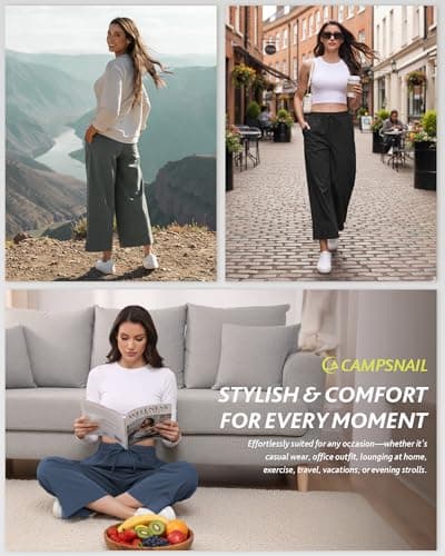 CAMPSNAIL Wide Leg Pants for Women - 25"/29" Casual Travel Summer Capri Business Lightweight Dress Trousers with Pockets - Thumbnail 4
