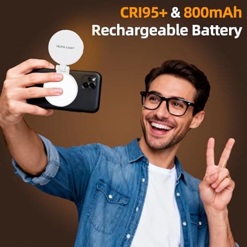 Magnetic Selfie Light for iPhone with Mirror Foldable Magnetic Fill Light with Sticky Ring for Android Rechargeable Portable Phone Ring Lights for Selfies, Video, Makeup, Vlog, Tiktok, CRI95 - Thumbnail 6