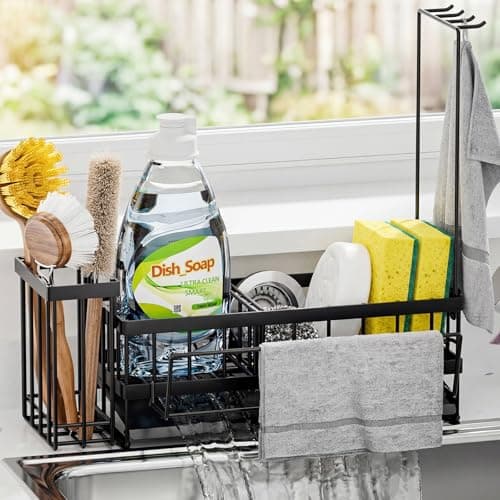 Sponge Holder for Kitchen Sink – Rustproof Stainless Steel with Detachable Drainboard, Brush Rack & Towel Bar | Compact, Non-Slip Design for Countertop Bathroom - Image 1