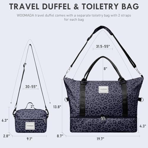 WOOMADA Weekender Overnight Bag for Women, Shoulder Travel Duffel with Shoes Compartment,Gym Bag with Toiletry Bag Large Size(black leopard) - Thumbnail 2