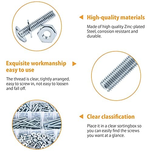 VIGRUE 705PCS #8-32x1/2 to #8-32x2 Machine Screws 8/32 Knob/Pull Screws Bolt Nut Flat Washers Zinc-Plated Steel Phillips Machine Screws Assortment Kit, Cabinet Door and Drawer Screws - Thumbnail 3