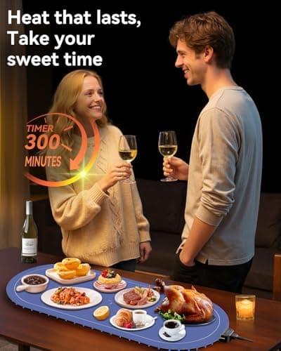 Warming Mat for Food Extra Large, 36"x15" Food Warming Mat with Heat Insulation Pad, Silicone Heating Mat for Food, Rollable & Portable, Food Warmers for Parties Buffet,Gatherings,Everyday Use - Thumbnail 6