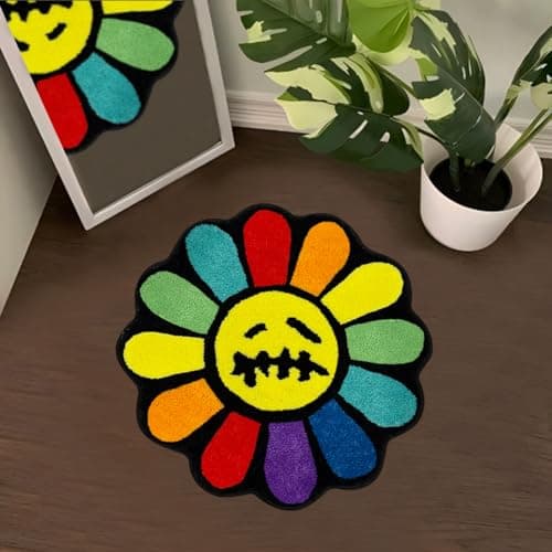 Shovagy Trippy Happy Face Rug Cool Rugs Tufted Quick Dry Bath Mats for Bathroom Non Slip Bath Mat Water Absorbent 2FT Rainbow Bathroom Rugs Halloween Gothic Ghost Skull Horror Decor Carpet - Image 1