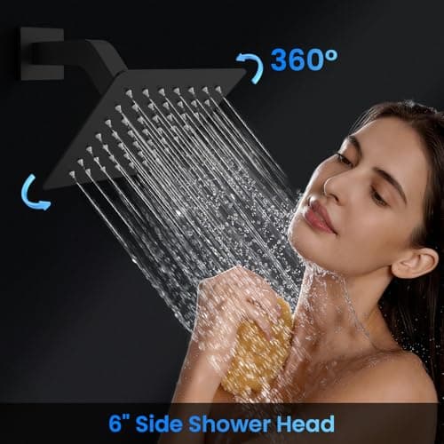 Orovessina Shower Faucet Set, 12" Ceiling Mount Rainfall Shower System with 2 Rain Shower Heads, 2-in-1 Handheld, Solid Brass Pressure Balancing Shower Valve and Trim Kit, Matte Black - Thumbnail 6