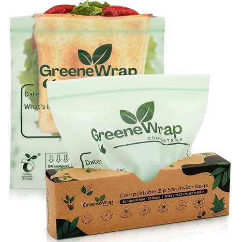 GreeneWrap Compostable Sandwich Size Zip Bags 25 Count Extra Thick 2 mil Resealable, Leak-Proof, Freezer Safe Disposable Food Storage Bags, BPI and OK Compost Home Certified, ASTM D6400 - Image 1