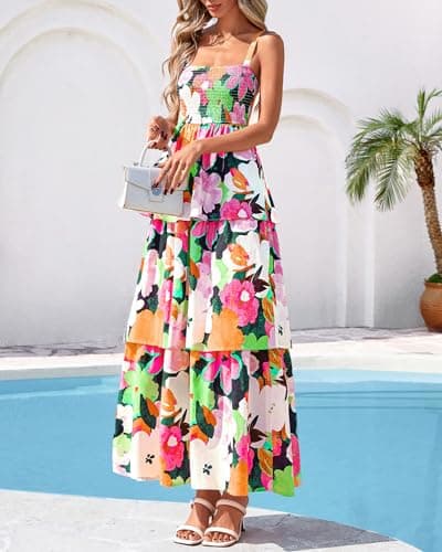 BTFBM Spring Dresses for Women 2026 Floral Spaghetti Strap Wedding Guest Dress Maxi Beach Vacation Clothes(Floral Multicolored Green,X-Large) - Thumbnail 4