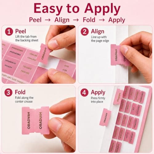 JIAANNING Pink Bible Tabs for Women, 90 Pcs Laminated Gold Foil Large Print Index Tabs, Easy Navigation Tabs for Bible Study & Journaling, Feminine Style - Thumbnail 6