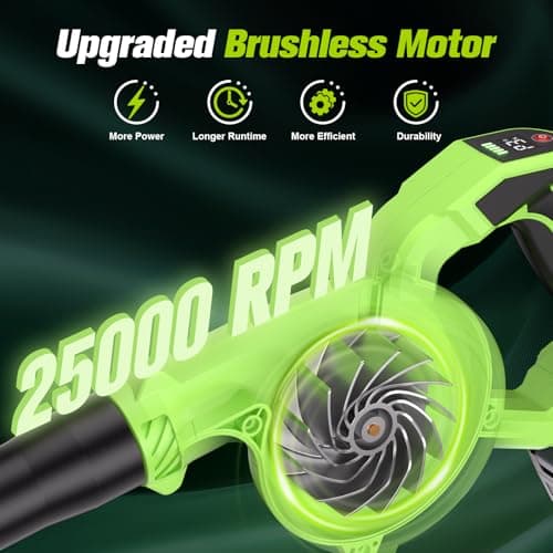 Brushless Electric Cordless Leaf Blower with Battery and Charger, 3 Speed Mode, Lightweight Cordless Blower for Blowing Leaves, Patio Cleaning, Blowers for Lawn Care and Dust - Thumbnail 3