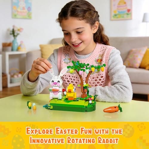 Easter Egg Hunt Bunny Building Rotate Toy Set - Movable Ears Forest Base Running Water Rotating Mechanism to Rotate Bunny Tree, Chick Rabbit Festival Decoration Gifts for Kids Adults Boys Girls 8+ - Thumbnail 2